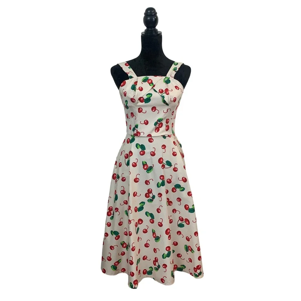open lace back dress white and red polka dot linen dress, 50S womens swing dress 0974# – Xiaolizi main image 0